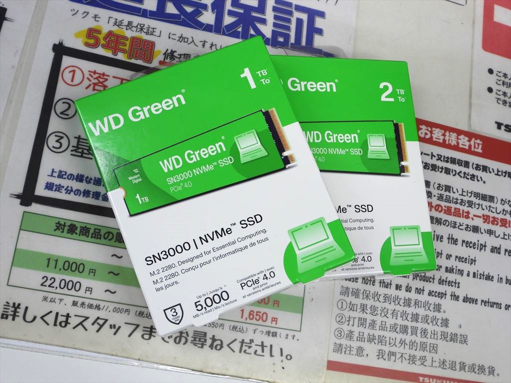 (アキバ取材班) Sandiskのエントリー向けPCIe 4.0対応SSD「WD Green SN3000」が入荷