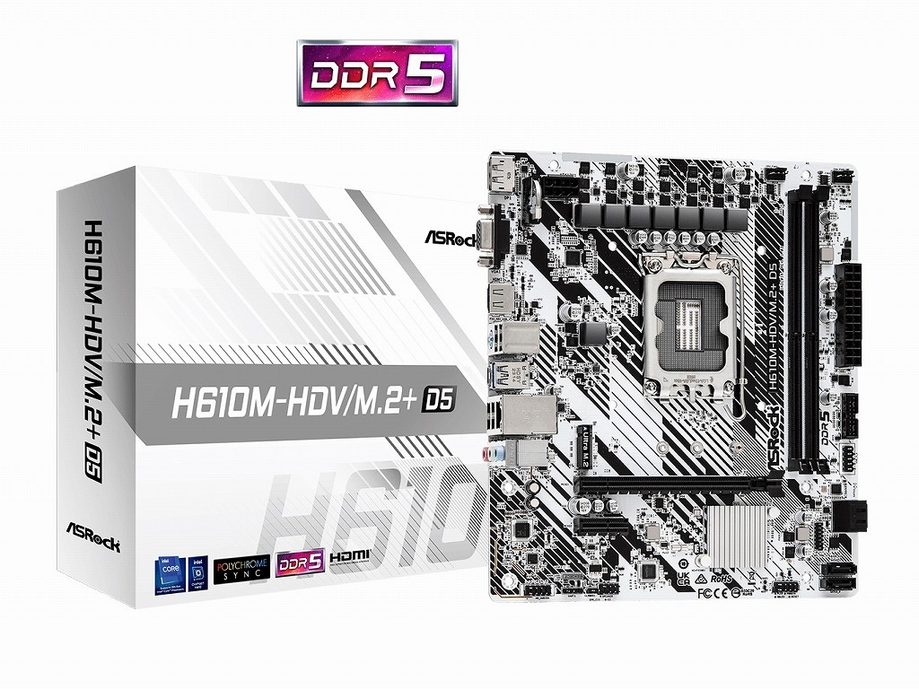 ASRock、Intel H610搭載でDDR5メモリに対応する低価格マザーボード「H610M-HDV/M.2+ D5」