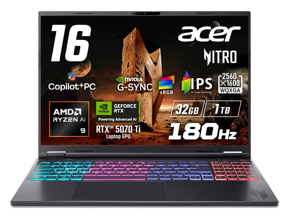 エイサー、RyzenとGeForce RTX 50シリーズを搭載した16型ゲーミングノートPC計4機種発売