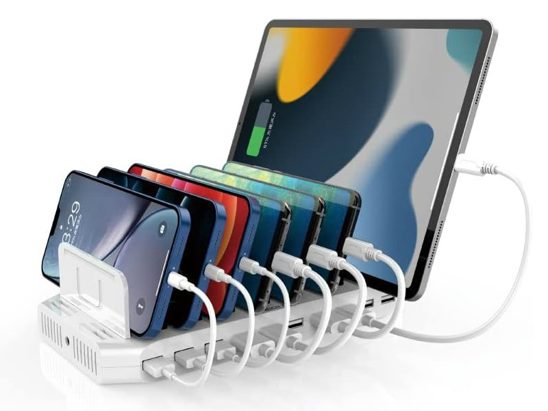 最大10台のスマホ・タブレットを同時充電できるUSB充電ステーションがラトックから
